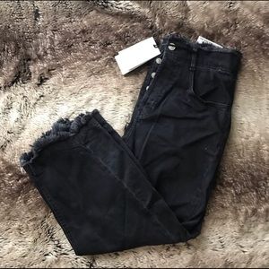 Zara Black Raw Edge High Rise Culottes Jeans NEW